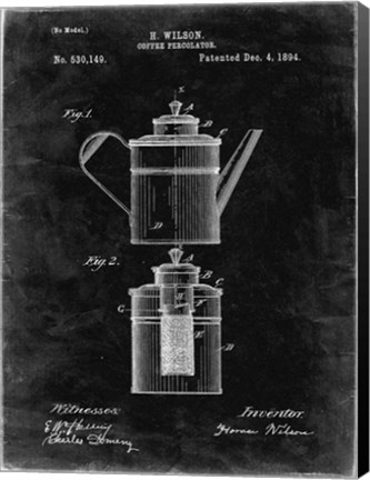Framed Coffee Percolator Patent - Black Grunge Print
