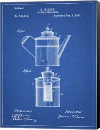Framed Coffee Percolator Patent - Blueprint Print
