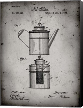 Framed Coffee Percolator Patent - Faded Grey Print