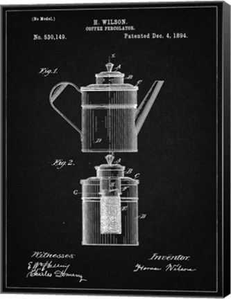 Framed Coffee Percolator Patent - Vintage Black Print
