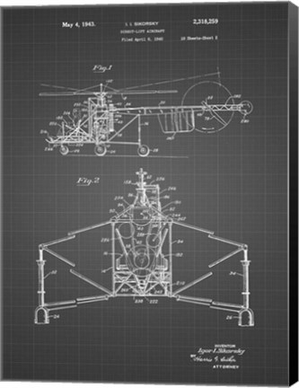 Framed Direct-Lift Aircraft Patent - Black Grid Print