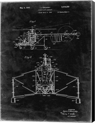 Framed Direct-Lift Aircraft Patent - Black Grunge Print