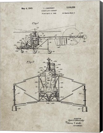 Framed Direct-Lift Aircraft Patent - Sandstone Print
