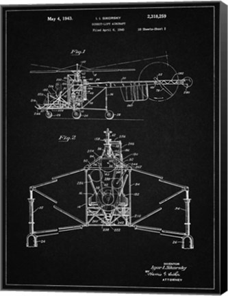 Framed Direct-Lift Aircraft Patent - Vintage Black Print