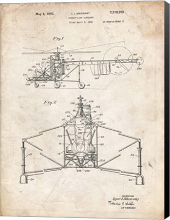 Framed Direct-Lift Aircraft Patent - Vintage Parchment Print