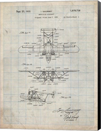 Framed Amphibian Aircraft Patent - Antique Grid Parchment Print