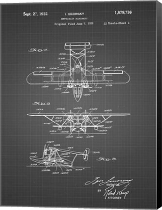 Framed Amphibian Aircraft Patent - Black Grid Print