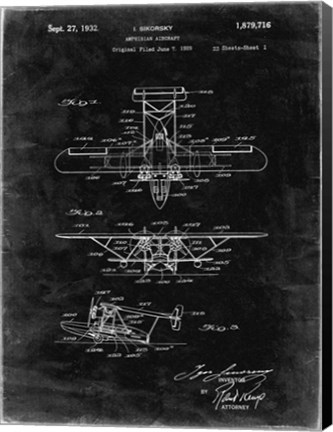 Framed Amphibian Aircraft Patent - Black Grunge Print
