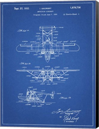 Framed Amphibian Aircraft Patent - Blueprint Print