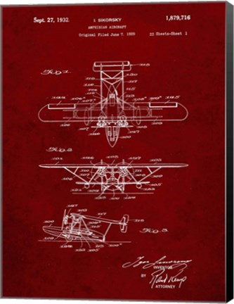 Framed Amphibian Aircraft Patent - Burgundy Print