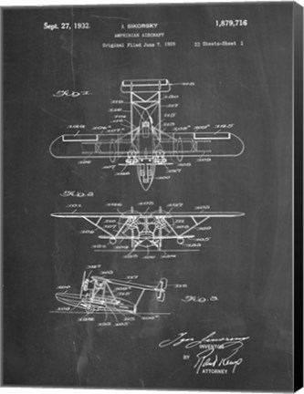 Framed Amphibian Aircraft Patent - Chalkboard Print