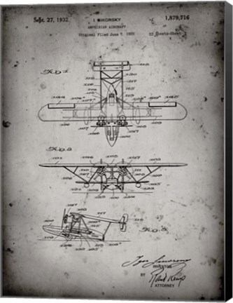 Framed Amphibian Aircraft Patent - Faded Grey Print