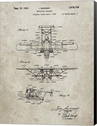 Framed Amphibian Aircraft Patent - Sandstone Print