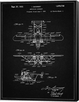 Framed Amphibian Aircraft Patent - Vintage Black Print