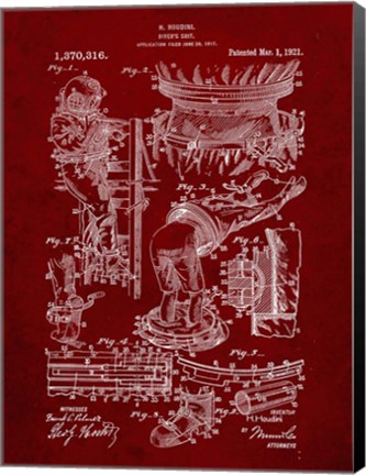 Framed Diver&#39;s Suit Patent - Burgundy Print