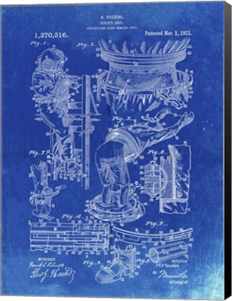 Framed Diver&#39;s Suit Patent - Faded Blueprint Print