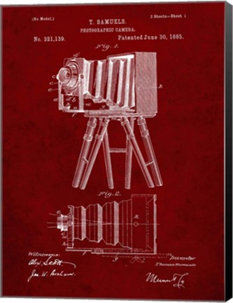 Framed Photographic Camera Patent - Burgundy Print