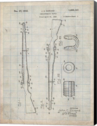 Framed Semi-Automatic Rifle Patent - Antique Grid Parchment Print