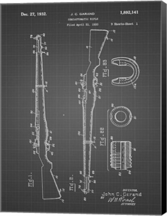 Framed Semi-Automatic Rifle Patent - Black Grid Print