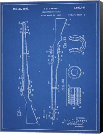 Framed Semi-Automatic Rifle Patent - Blueprint Print