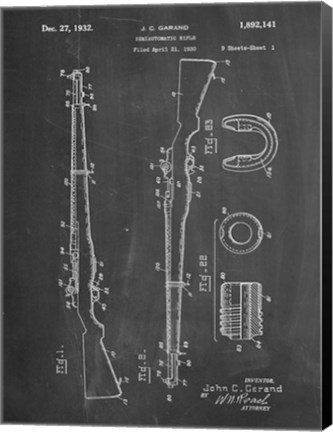 Framed Semi-Automatic Rifle Patent - Chalkboard Print