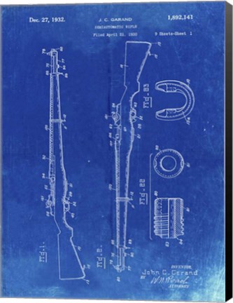 Framed Semi-Automatic Rifle Patent - Faded Blueprint Print