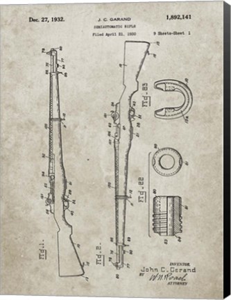 Framed Semi-Automatic Rifle Patent - Sandstone Print