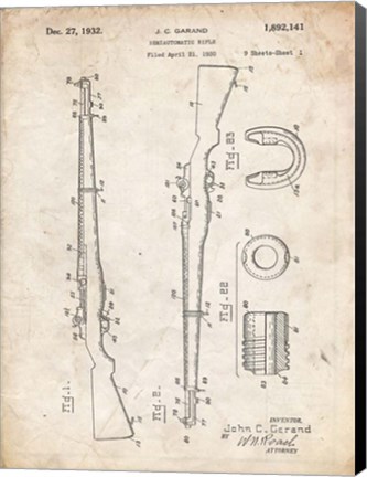 Framed Semi-Automatic Rifle Patent - Vintage Parchment Print