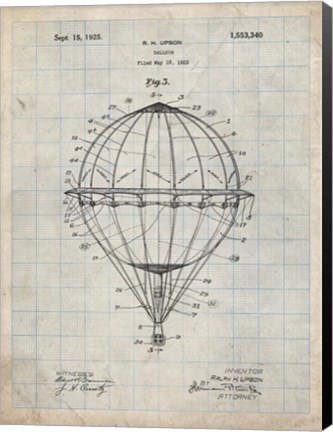 Framed Balloon Patent - Antique Grid Parchment Print