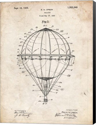 Framed Balloon Patent - Vintage Parchment Print