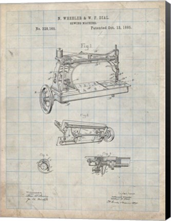 Framed Sewing Machine Patent - Antique Grid Parchment Print