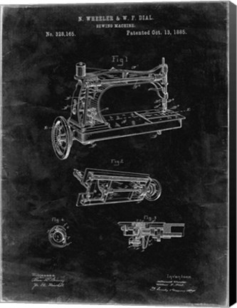 Framed Sewing Machine Patent - Black Grunge Print