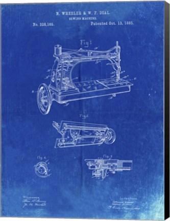 Framed Sewing Machine Patent - Faded Blueprint Print