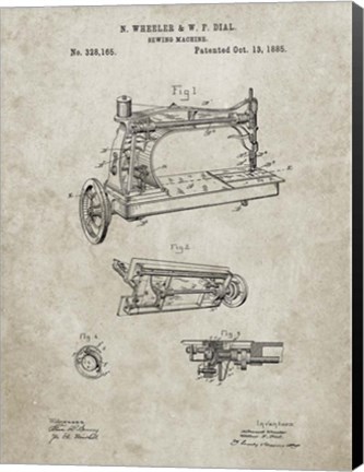 Framed Sewing Machine Patent - Sandstone Print