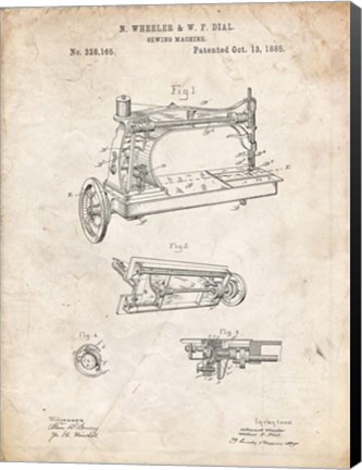 Framed Sewing Machine Patent - Vintage Parchment Print