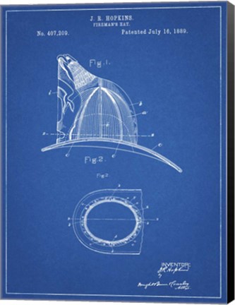 Framed Fireman&#39;s Hat Patent - Blueprint Print