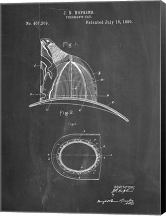Framed Fireman&#39;s Hat Patent - Chalkboard Print