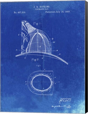 Framed Fireman&#39;s Hat Patent - Faded Blueprint Print