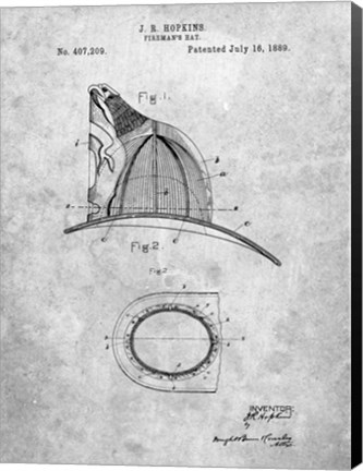 Framed Fireman&#39;s Hat Patent - Slate Print