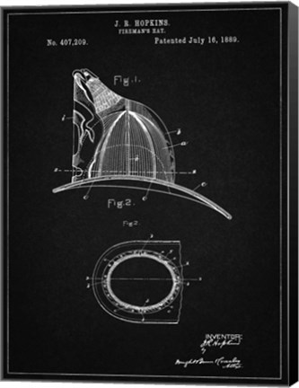 Framed Fireman&#39;s Hat Patent - Vintage Black Print