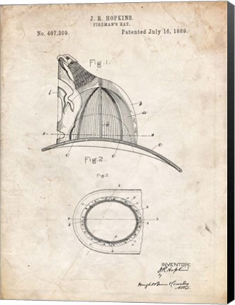 Framed Fireman&#39;s Hat Patent - Vintage Parchment Print