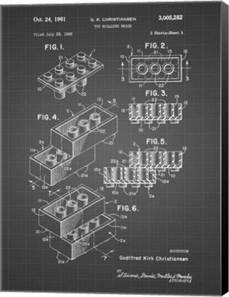Framed Toy Building Brick Patent - black grid Print