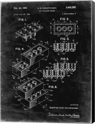 Framed Toy Building Brick Patent - Black grunge Print