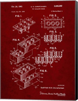 Framed Toy Building Brick Patent - Burgundy Print