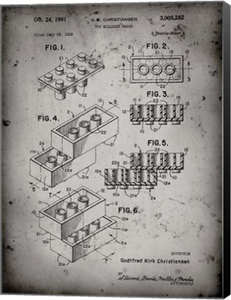 Framed Toy Building Brick Patent - Faded Grey Print