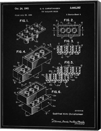 Framed Toy Building Brick Patent - Vintage Black Print