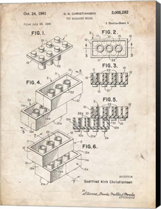 Framed Toy Building Brick Patent - Vintage Parchment Print