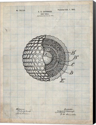 Framed Golf Ball Patent - Antique Grid Parchment Print