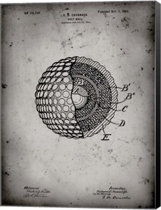 Framed Golf Ball Patent - Faded Grey Print