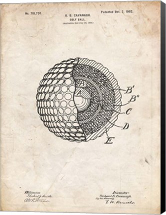 Framed Golf Ball Patent - Vintage Parchment Print